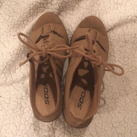 Soda Lace Up Cutout Bootie Peep Toe Heels - Picture 3 of 11